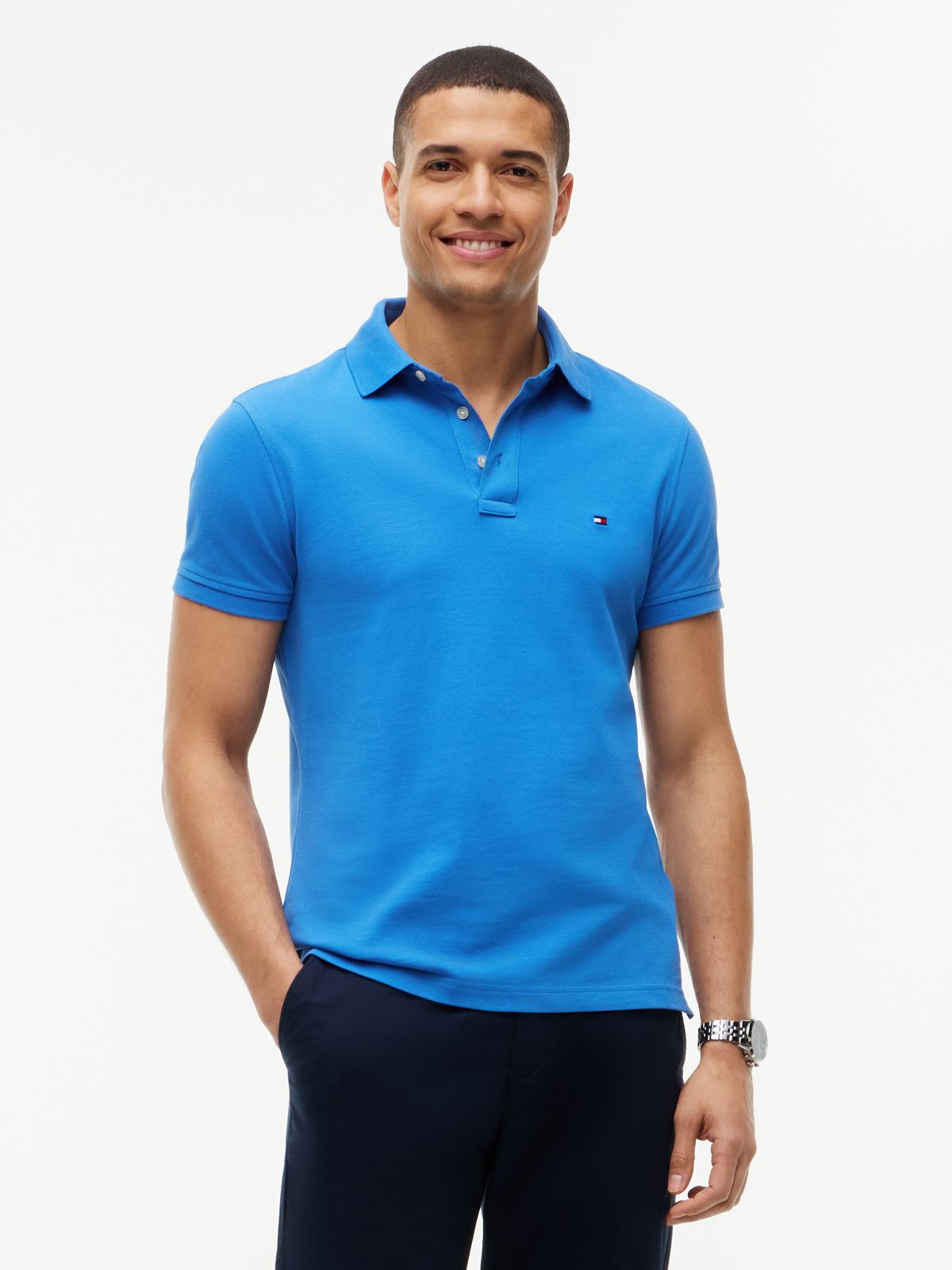 1985 Slim Fit Pique Polo Shirt — Blue