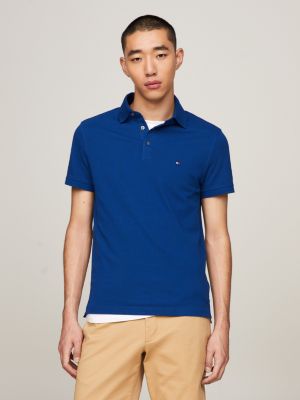 Tommy Hilfiger 1985 flag logo slim fit polo shirt in blue