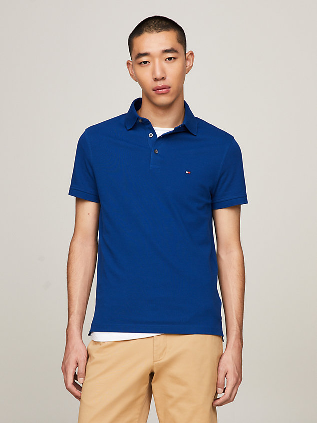 blue 1985 collection flag embroidery slim polo for men tommy hilfiger