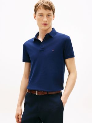 polo 1985 slim fit in piqué di cotone blue da uomini tommy hilfiger