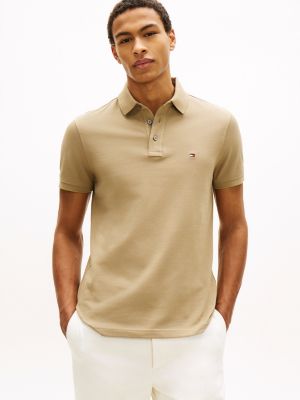 brown 1985 slim fit pique polo shirt for men tommy hilfiger