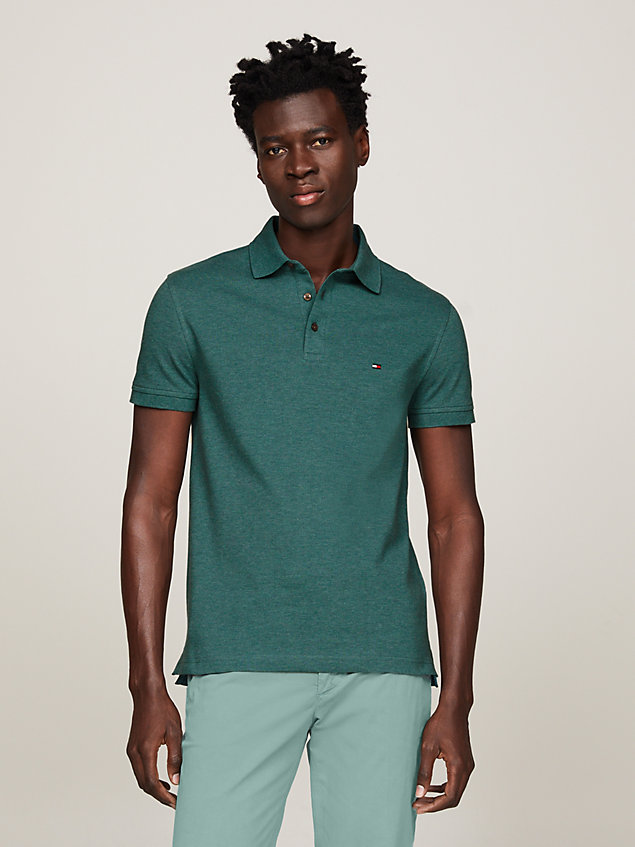 green 1985 collection flag embroidery slim polo for men tommy hilfiger