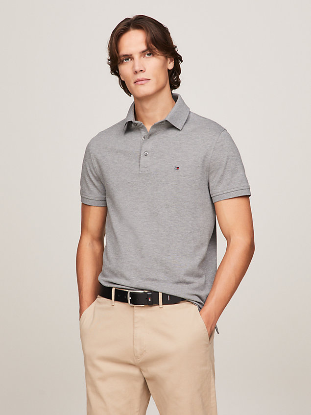 grey 1985 collection flag embroidery slim polo for men tommy hilfiger
