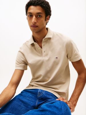 khaki 1985 collection sllim fit polo voor heren - tommy hilfiger