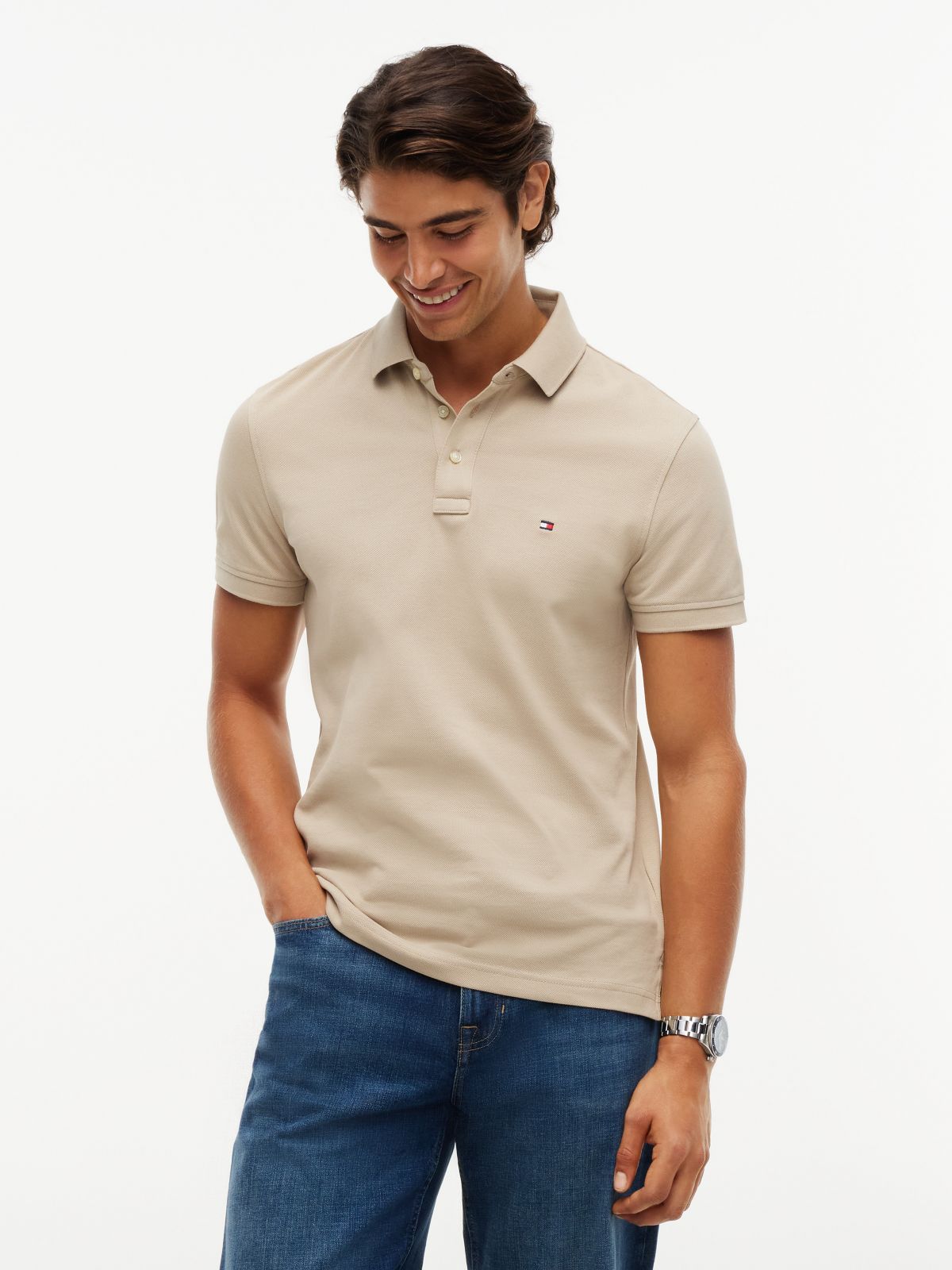 1985 Slim Fit Pique Polo Shirt — Khaki