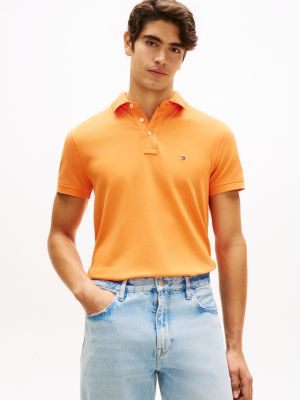 polo slim 1985 en piqué orange pour hommes tommy hilfiger