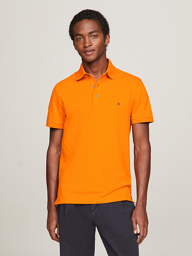 orange 1985 collection flag embroidery slim polo for men tommy hilfiger