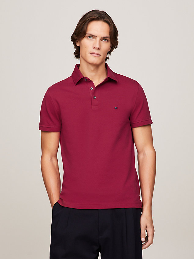 red 1985 collection flag embroidery slim polo for men tommy hilfiger