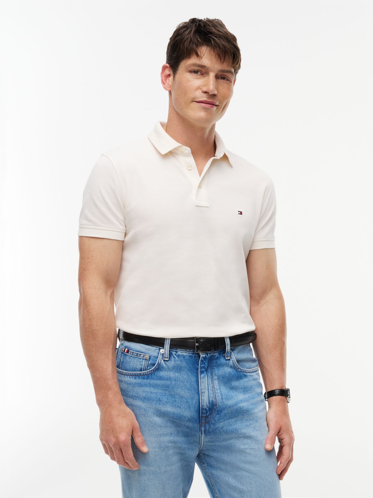 1985 Slim Fit Pique Polo Shirt — Beige