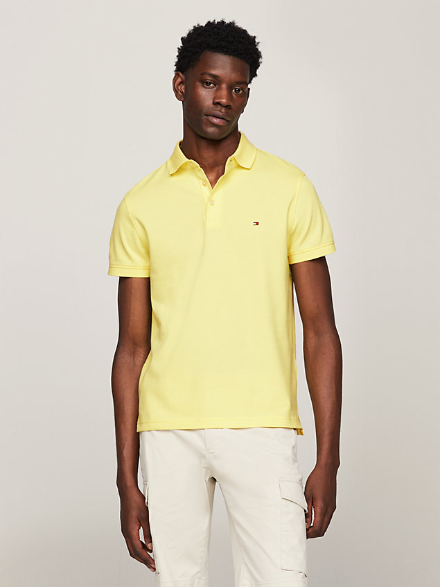 yellow 1985 collection flag embroidery slim polo for men tommy hilfiger