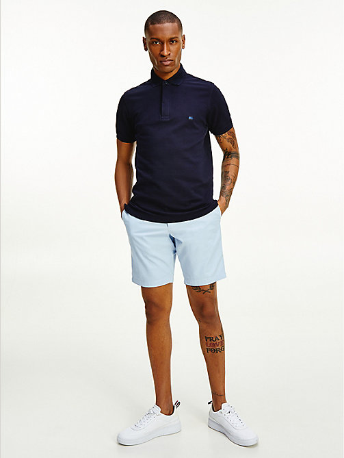 blue stretch organic cotton slim fit polo for men tommy hilfiger