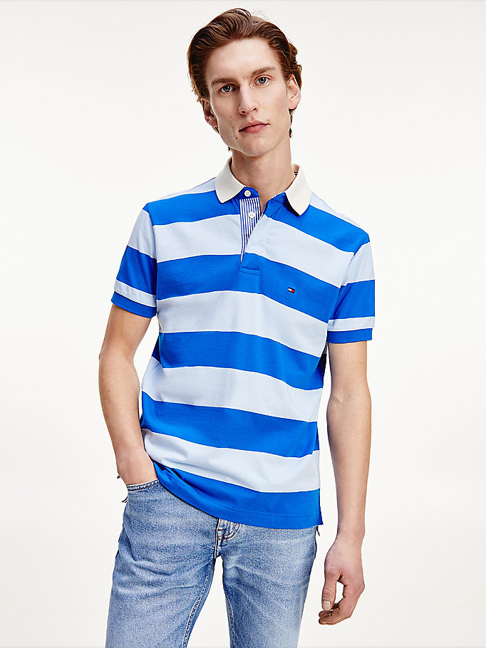 blue rugby stripe cotton polo for men tommy hilfiger