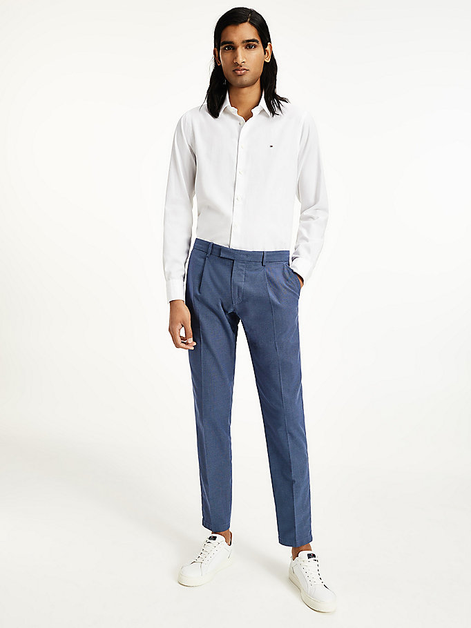 blue tapered bird's eye pattern trousers for men tommy hilfiger
