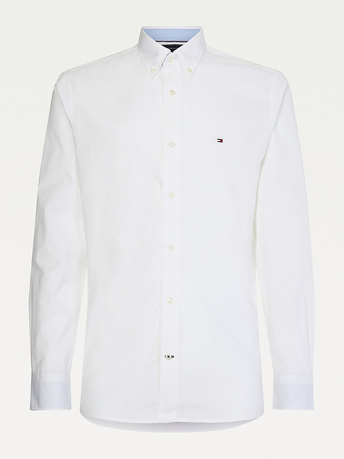 wit overhemd van zacht poplin katoen voor heren - tommy hilfiger