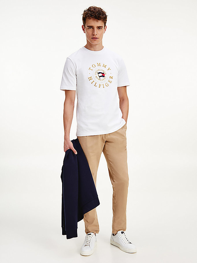 t-shirt tommy icons in jersey di cotone bianco da men tommy hilfiger