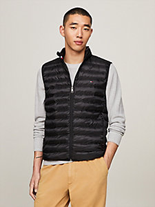 black packable quilted zip-thru vest for men tommy hilfiger