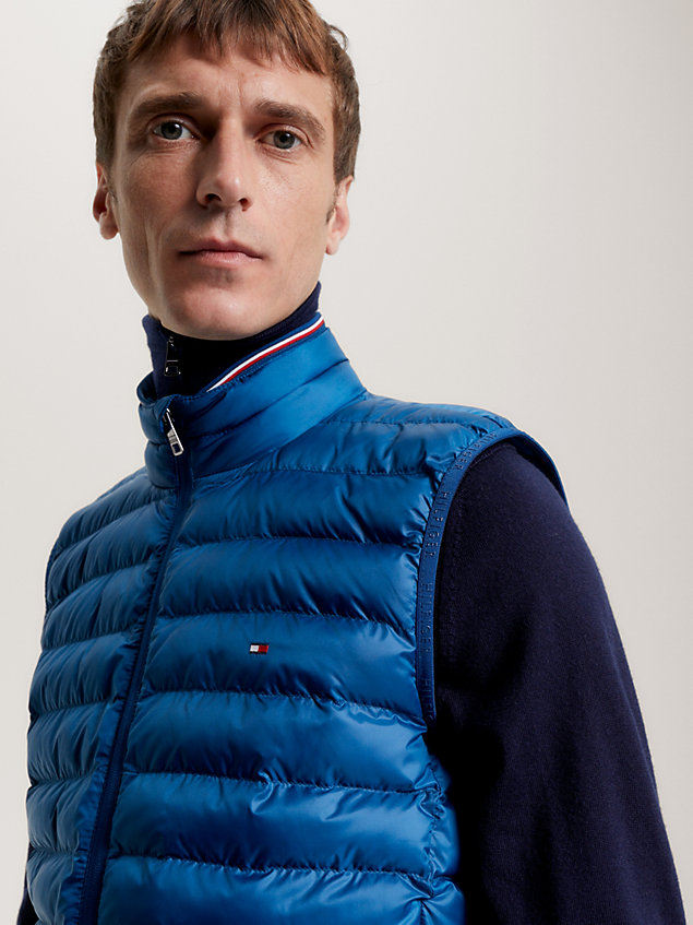 blue packable padded recycled vest for men tommy hilfiger
