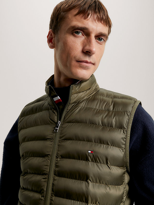 khaki packable padded recycled vest for men tommy hilfiger