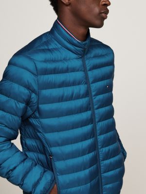 blue water repellent packable padded jacket for men tommy hilfiger