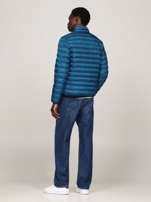 blue water repellent packable padded jacket for men tommy hilfiger