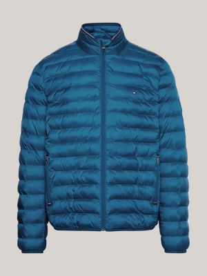 blue water repellent packable padded jacket for men tommy hilfiger