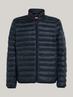 blue water repellent packable padded jacket for men tommy hilfiger