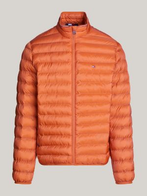 orange water repellent packable padded jacket for men tommy hilfiger