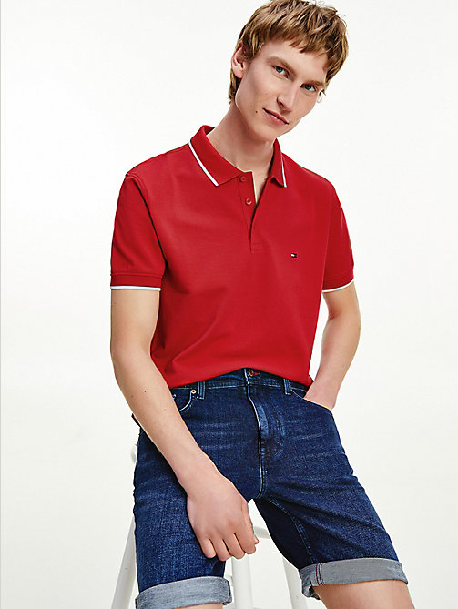 rood regular fit polo met contrastdetails voor men - tommy hilfiger
