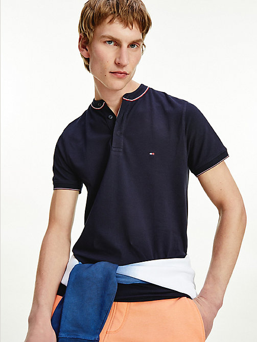 blue contrast tipped th cool slim polo for men tommy hilfiger