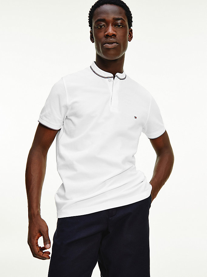 white contrast tipped th cool slim polo for men tommy hilfiger