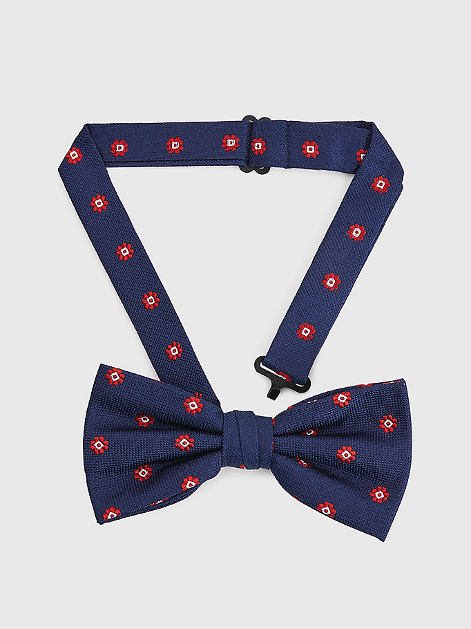 blue pure silk floral bow tie for men tommy hilfiger