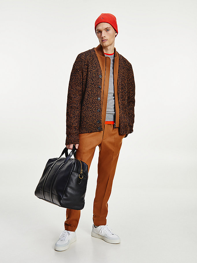 brown elevated pure cotton v-neck cardigan for men tommy hilfiger