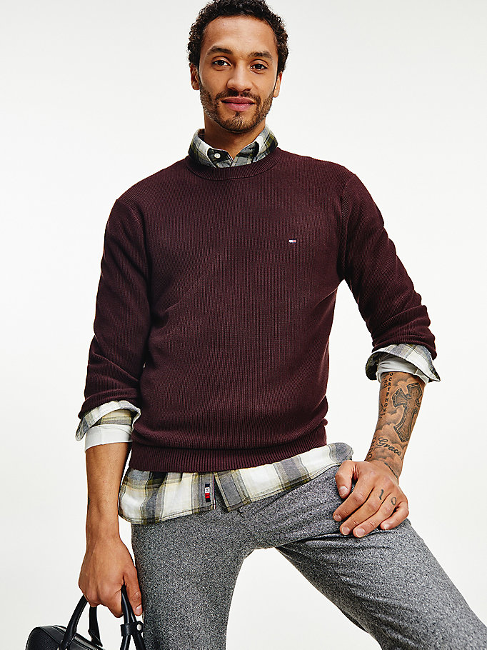 brown pure organic cotton textured jumper for men tommy hilfiger