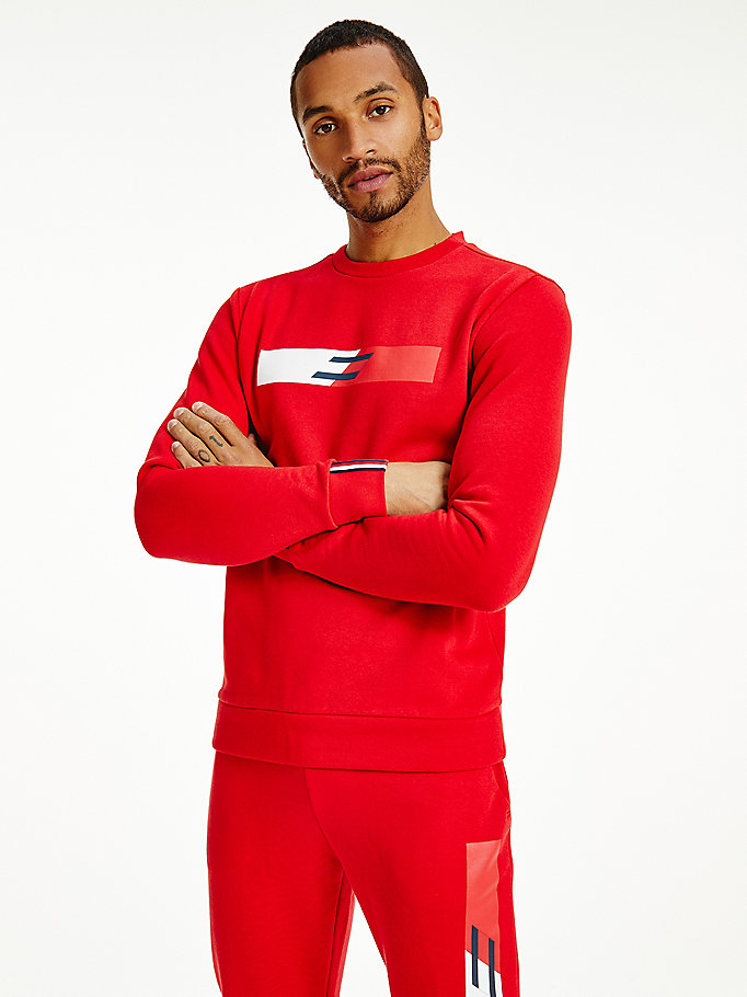 rot sport th cool flex sweatshirt mit logo für men - tommy hilfiger