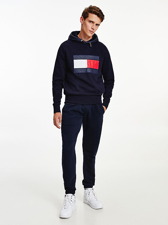 blue faux fur lined quilted hoody for men tommy hilfiger