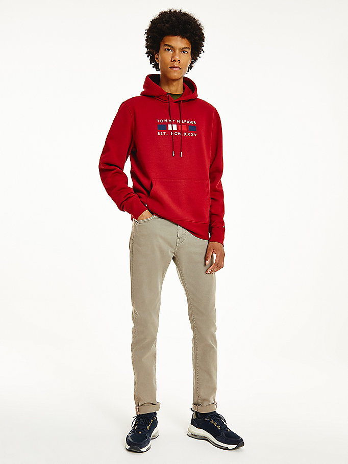 red logo embroidery fleece hoody for men tommy hilfiger