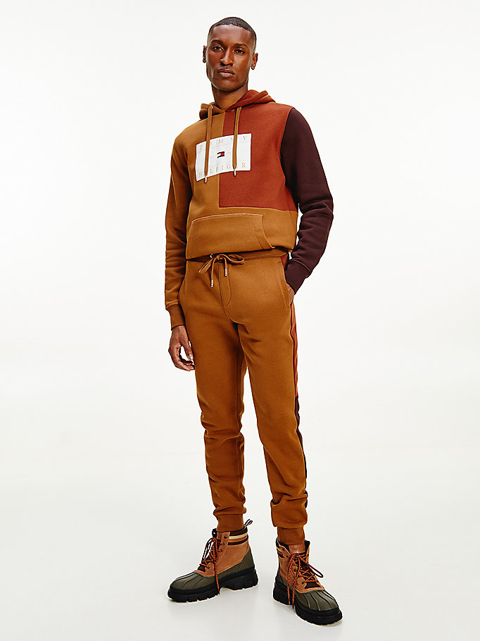 brown icons colour-blocked joggers for men tommy hilfiger