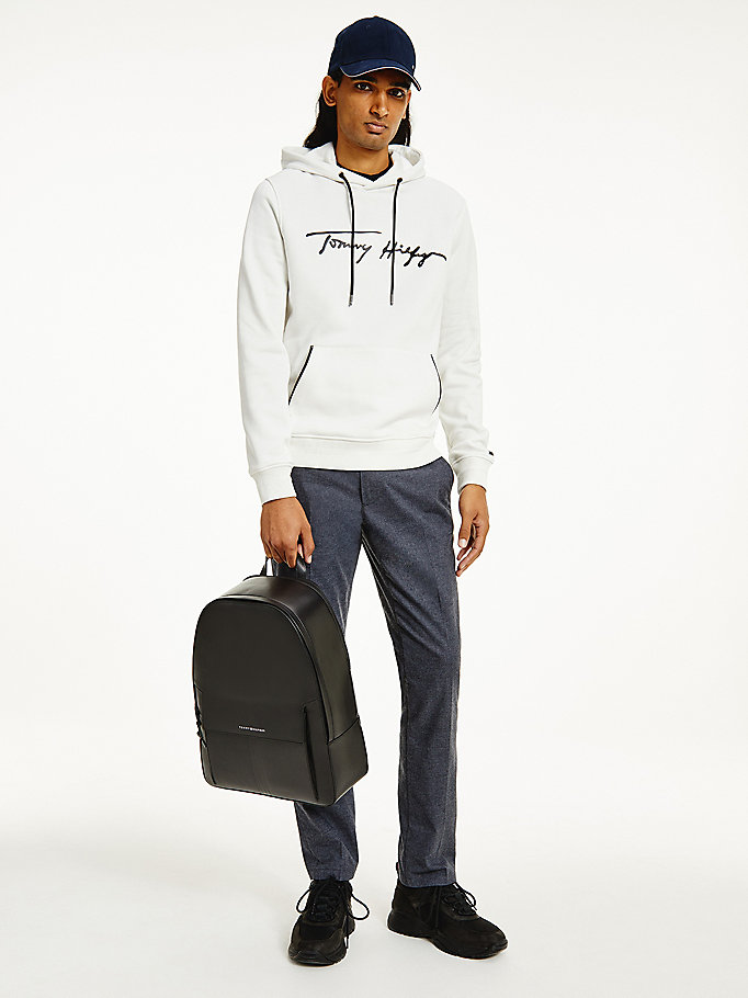 white elevated th signature hoody for men tommy hilfiger