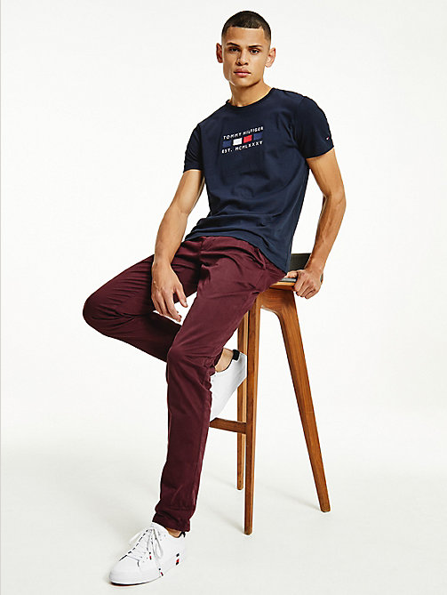 blue logo embroidery pure organic cotton t-shirt for men tommy hilfiger