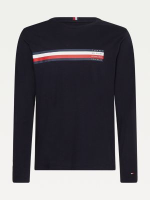 T-shirt a maniche lunghe con logo a fascia | BLU | Tommy Hilfiger