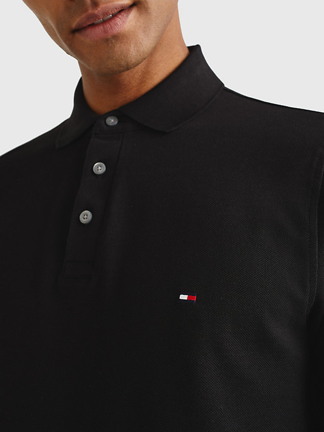 black 1985 collection long sleeve slim polo for men tommy hilfiger
