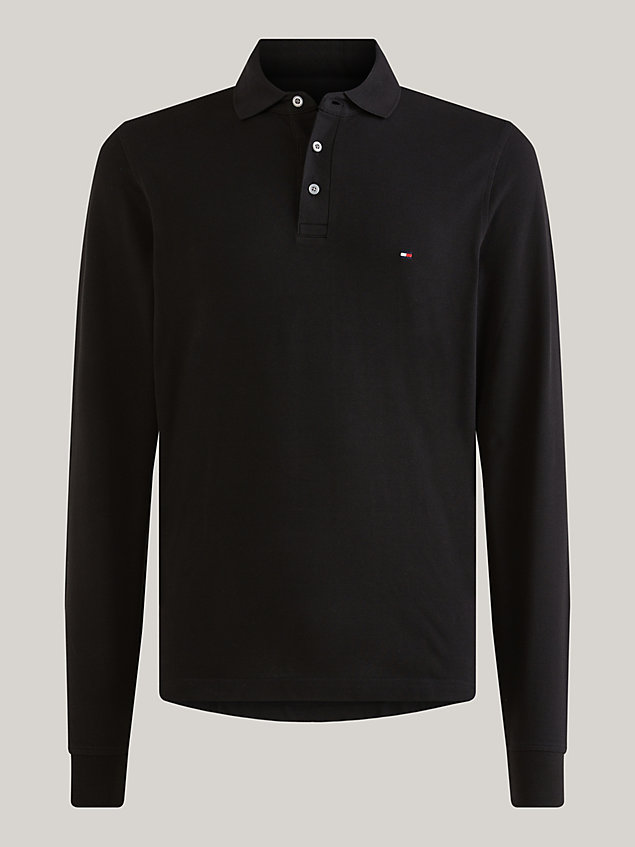 black 1985 collection long sleeve slim polo for men tommy hilfiger