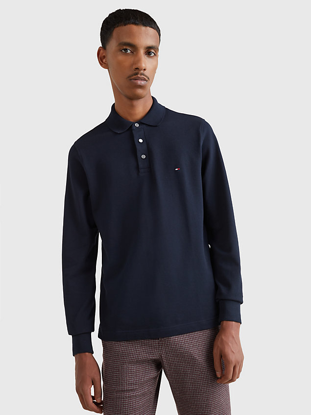 blue 1985 collection long sleeve slim polo for men tommy hilfiger
