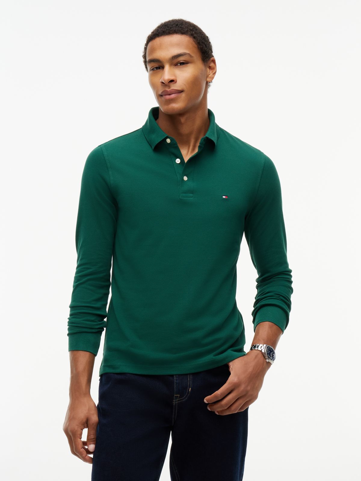 1985 Slim Fit Long Sleeve Polo Shirt — Green