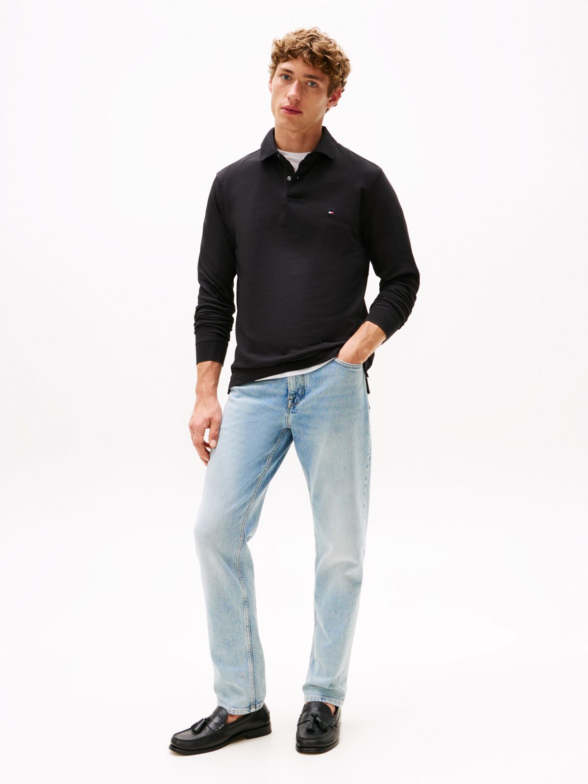 1985 Regular Fit Long Sleeve Polo Shirt — Black