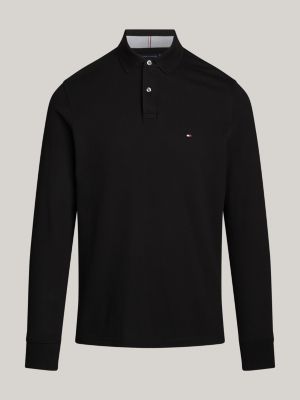 black 1985 collection long sleeve regular polo shirt for men tommy hilfiger