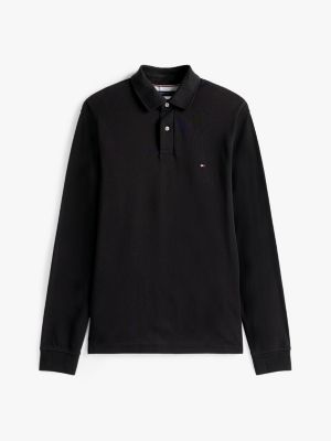 black 1985 collection long sleeve regular polo shirt for men tommy hilfiger