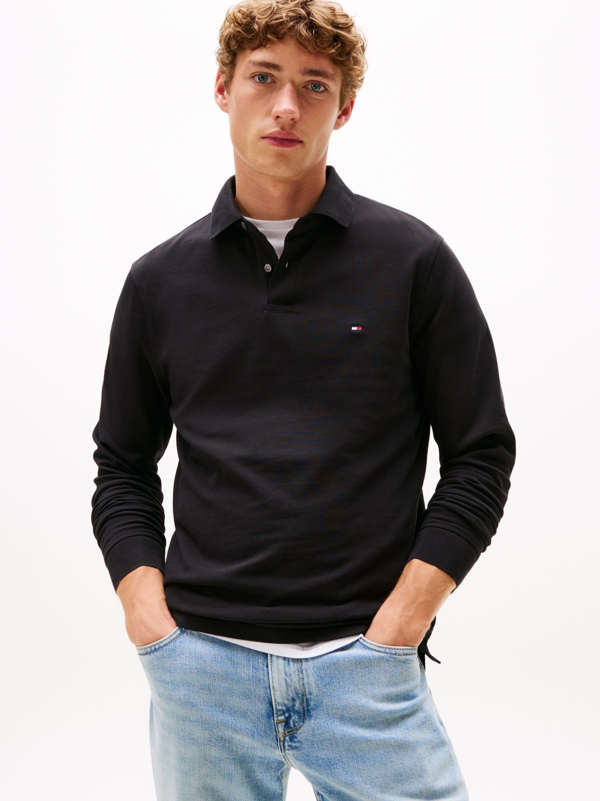 1985 Regular Fit Long Sleeve Polo Shirt — Black