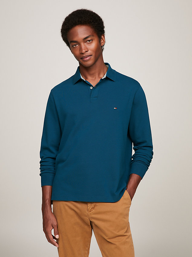 blue 1985 collection long sleeve regular fit polo for men tommy hilfiger