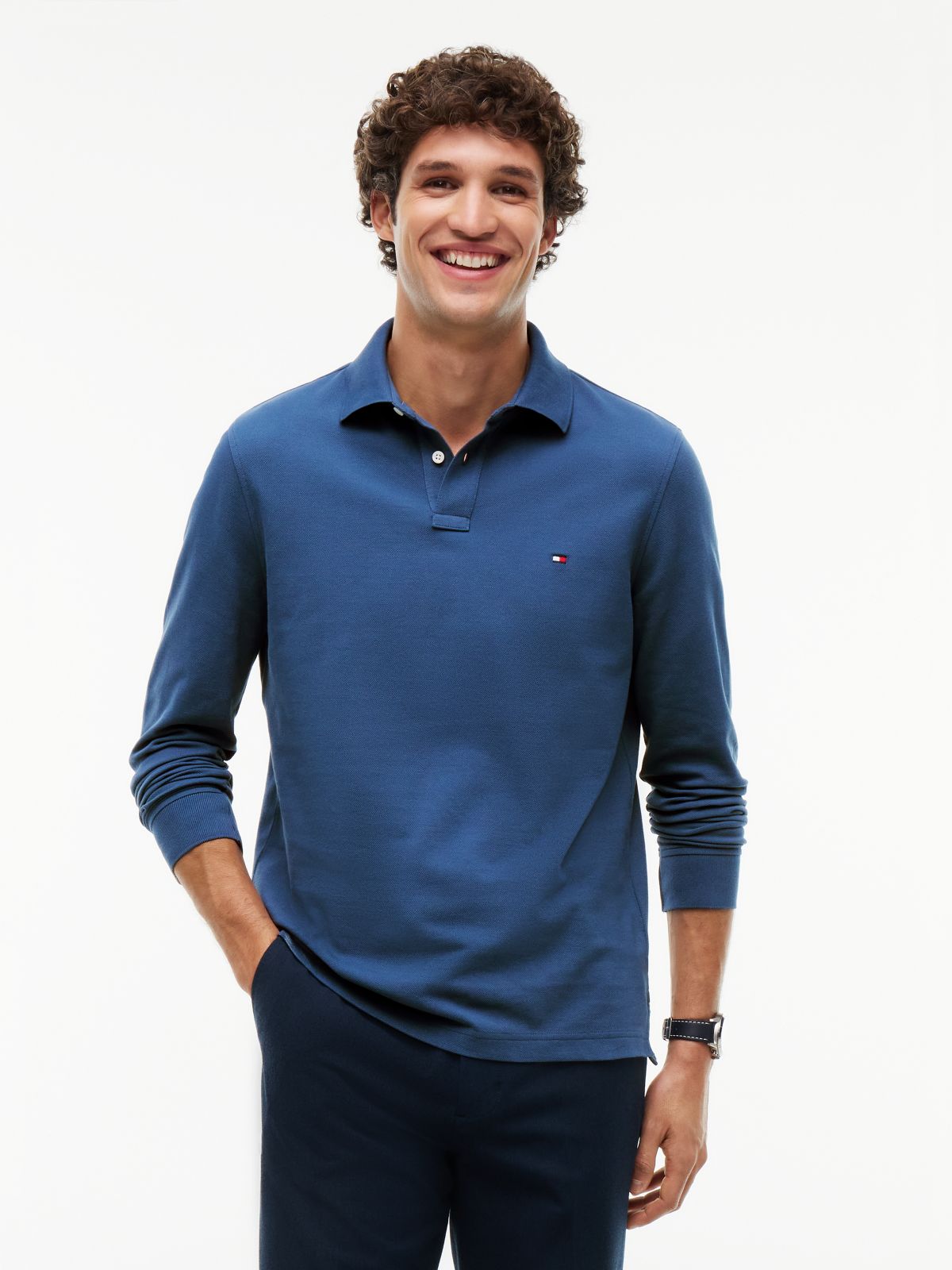 1985 Regular Fit Long Sleeve Polo Shirt — Blue